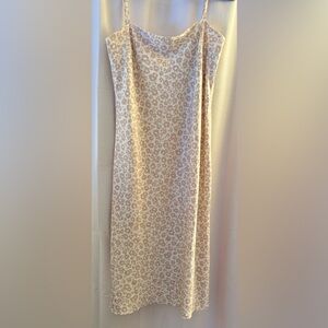 A New Day Women’s Spaghetti Strap Cream & Brown Floral Apron Slip Dress; Size M